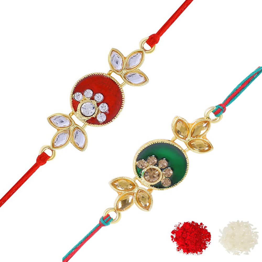 Riddhika Ventures Stylish Kundan and AD Ring Rakhi (Set of 2) (Bracelet) with Roli Chawal and Greeting Card (P8P9) (B08BLT778M) Amazon Price History, Amazon Price Tracker