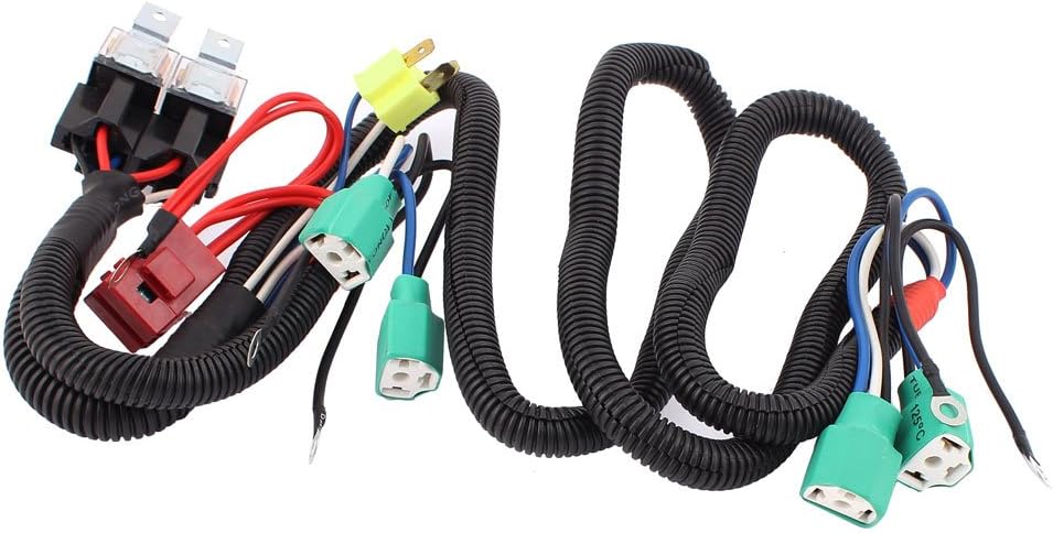 Car 80A Fuse 4 H4 HID Headlight Fog Bulb Female Adapter Relay Harness