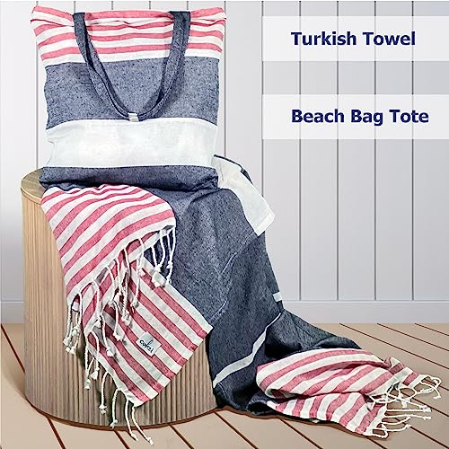 Cohzi Turkish Beach Towel and Carry Bag - Lightweight Beach Tote and Turkish Towel Set. Pool Towel and Carry Bag. Great for Travel, Picnic, Summer. Red, White & Blue by Cohzi - Used condition - Image 3