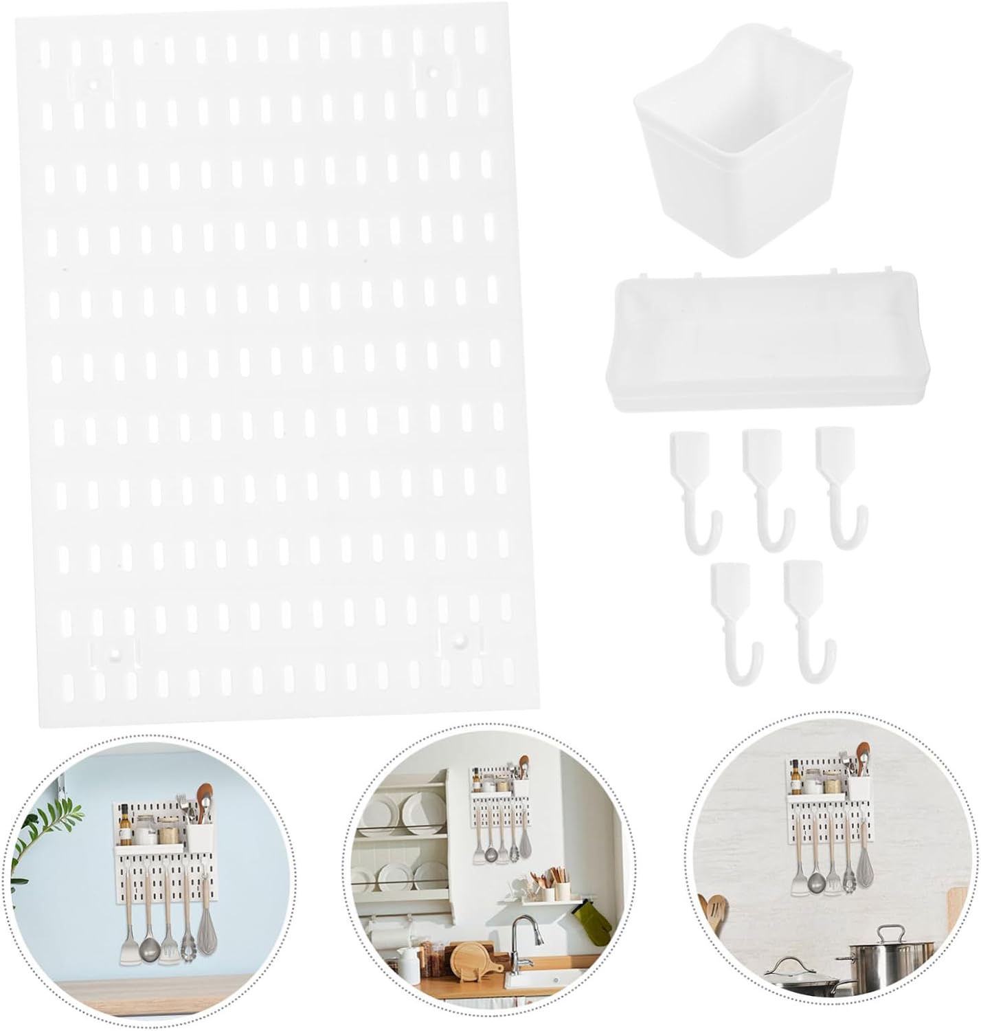 MAGICLULU 1Set Pegboard Wall Organizer Kit Punch Kitchen Bathroom Storage Rack with Hooks and Shelves for Efficient Space Utilization and Item Display