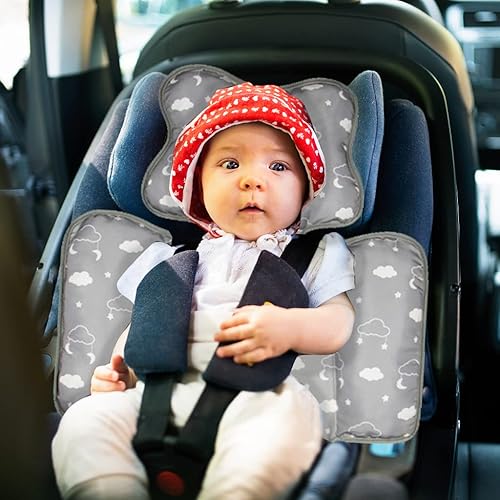 Miniatura 8 de KAKIBLIN Almohada de apoyo para la cabeza del niño, almohadilla de asiento de bebé para asiento de coche cochecito (estrella gris)