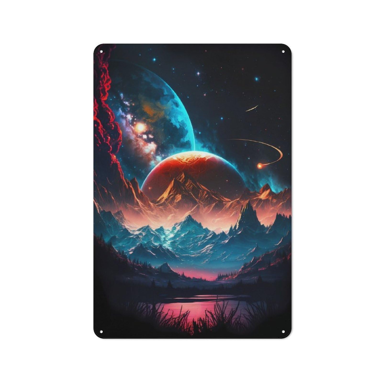 Junmoney Planetary Dreamscape Metal Plaque 30X20cm With For Pub Or Café, Rustic Decor, For Garage, Workshop And Man Cave Decoration