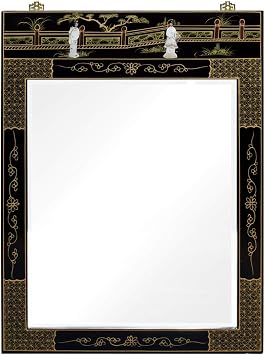 Black Lacquer Mother of Pearl Chinese Vertical Mirror