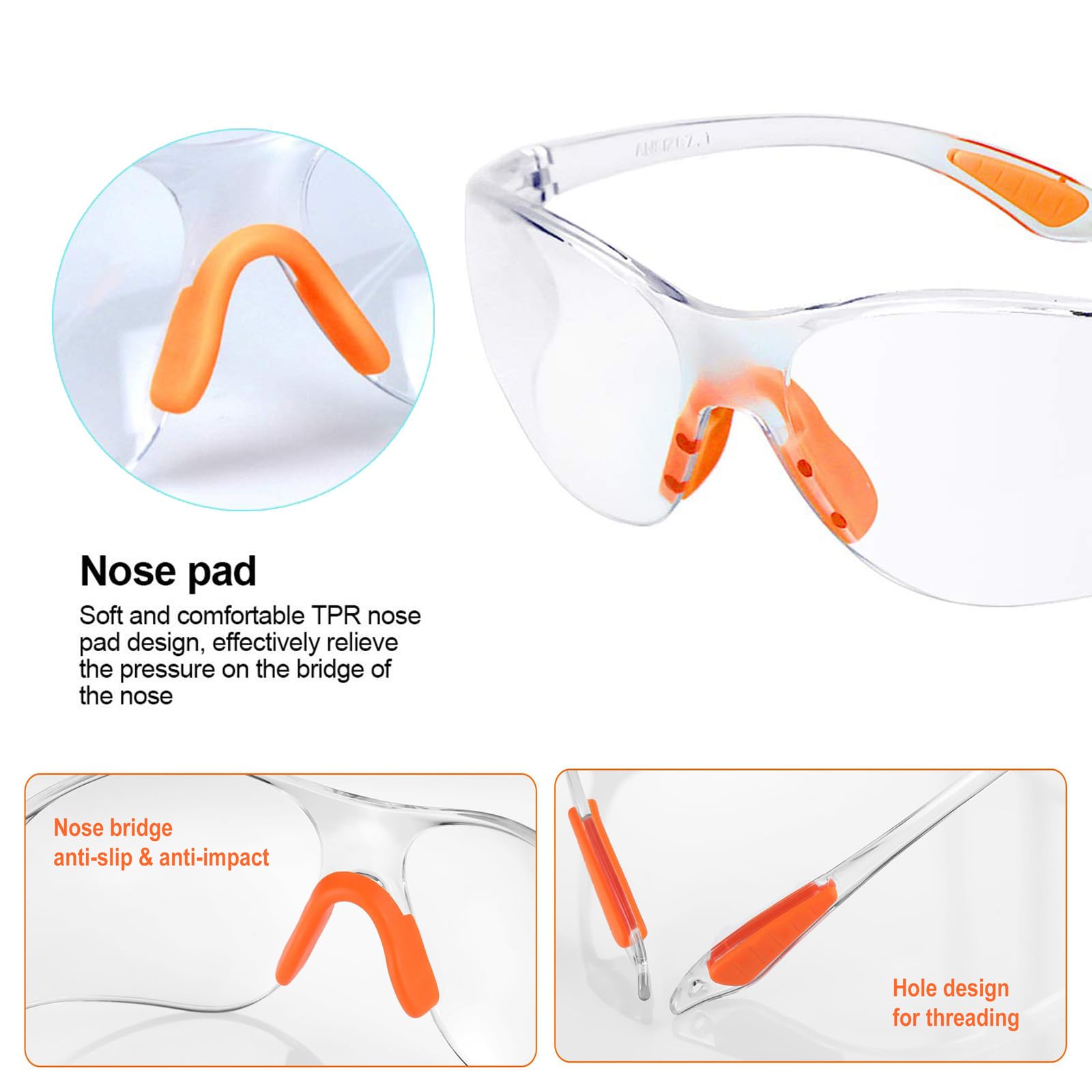 Jyvlucient Clear Safety Glasses for Work 12PCS, Multi-Sport, Scratch Resistant, Anti-Fog, Clear Lens, Polycarbonate Frame - Image 3
