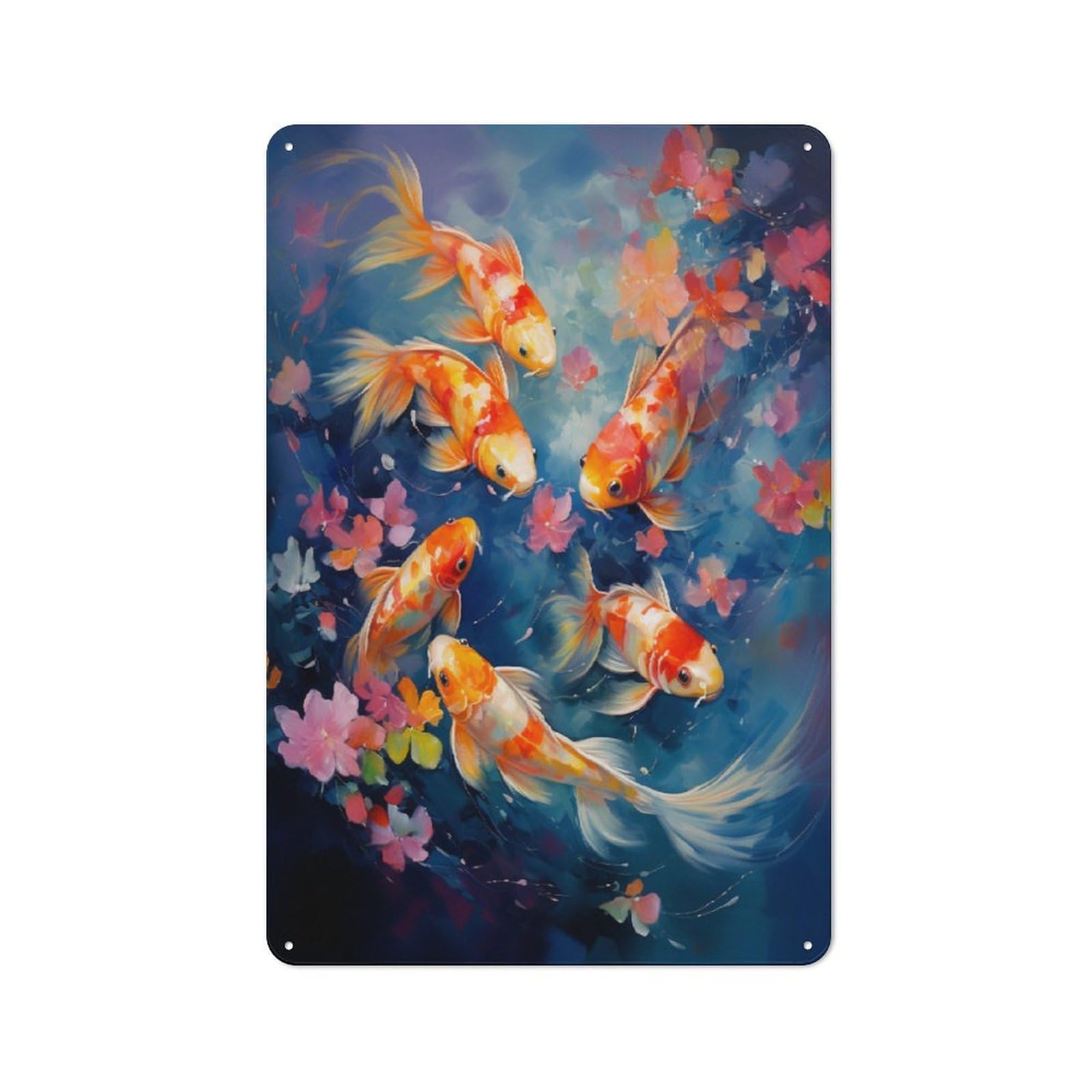 Junmoney Style-5 For Hobby Room Or Studio, Colorful Koi Fish Painting Retro-Style Tin Sign 30X20cm, For Room Styling Across Hobby Rooms And Studios