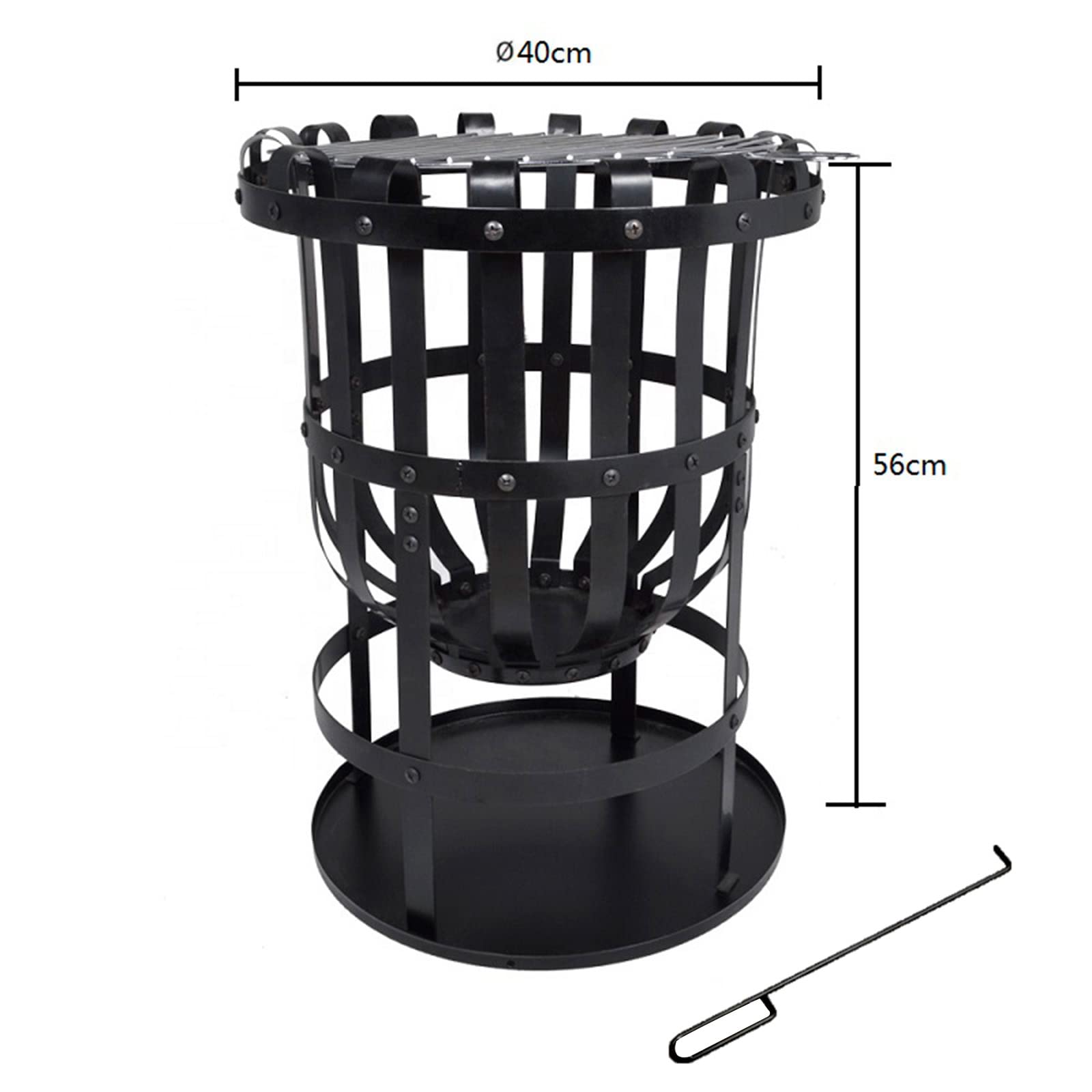 KEKAI Brasero de Acero para Exteriores 2 en 1 con función de Barbacoa y Fuego Kekai Dana 40 x 56 cm Grill, Atizador y Recogida de Cenizas