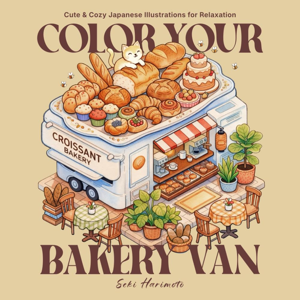 Color Your Bakery Van: Coloring Book for Adults and Teens with Cute and Cozy Japanese Illustrations for Relaxation
