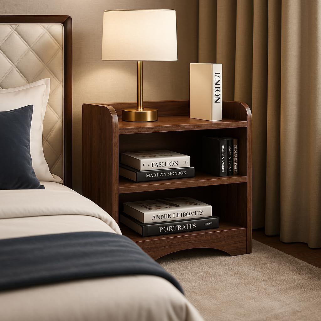 NEST NATURE HAVEN Modern Bedside Table,Wooden Organizer Nightstand Corner Stand with 3 Open Storage Shelves Brown Wood Finish End Table for Bedroom & Living Room Decor 42.0 x 25.5 x 49.5.8 CMr -Brown