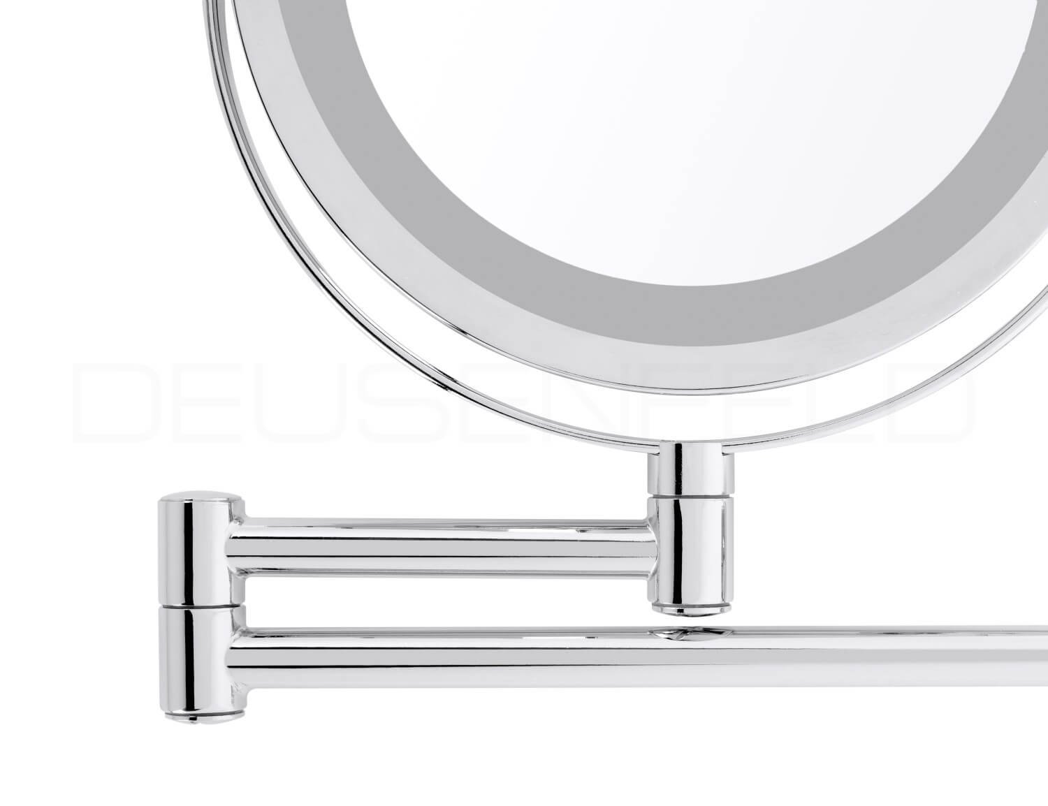 DEUSENFELD WL10CB - Batterie LED Doppel Wand Kosmetikspiegel, 10x Vergrößerung + Normal, Ø17,5cm, 360° vertikal und horizontal schwenkbar, 35 SMD Tageslicht LEDs, Metall verchromt