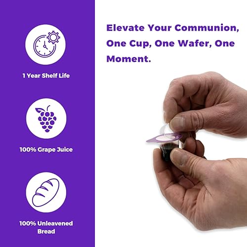 Miniatura 8 de Kingdom Taza de comunión precargada con obleas (10 unidades, jugo rojo) sellada en un recipiente de una sola porción con vida útil de un año,