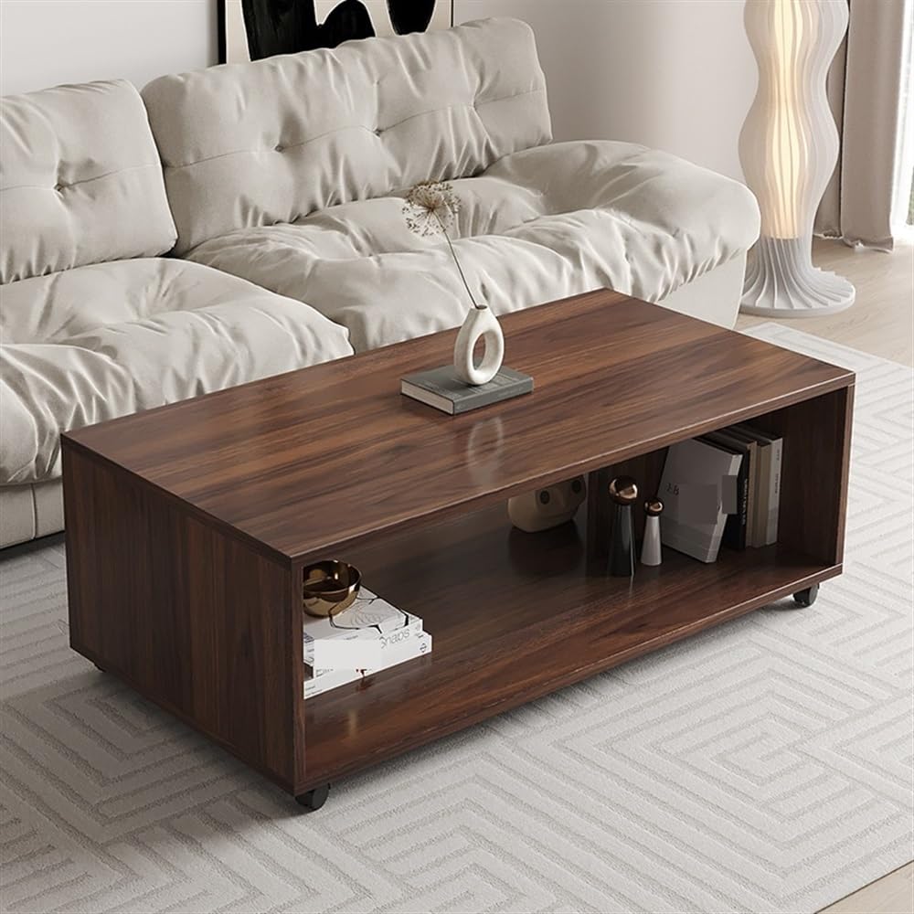 MAGUZA Modern Wood Coffee Table with Wheels, Move Central Table