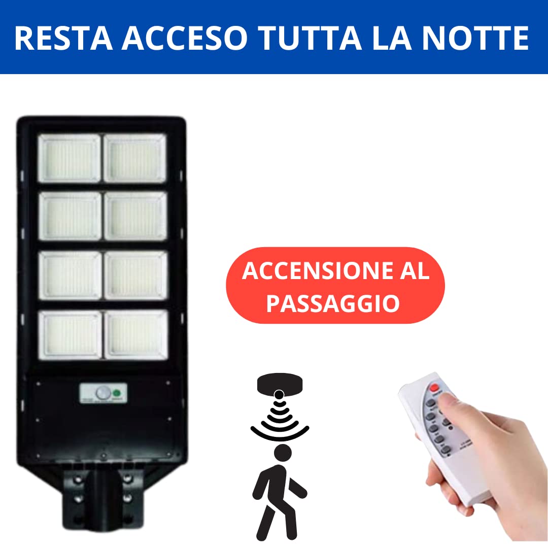 Generico Lampione Solare LED da Esterno 1500W, 6500K Bianco Freddo, Pannello Solare con Sensore di Movimento, Telecomando e Staffa, IP65 Impermeabile per Giardino, Strada e Cortile - DE ROSA SHOP