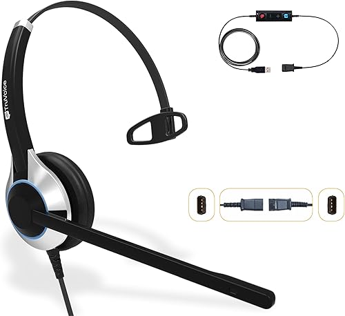 Miniatura 7 de TruVoice HD-550 Auriculares USB Premium para la oficina o centro de llamadas. Funciona con todos los sistemas telefónicos VoIP. Micrófono con