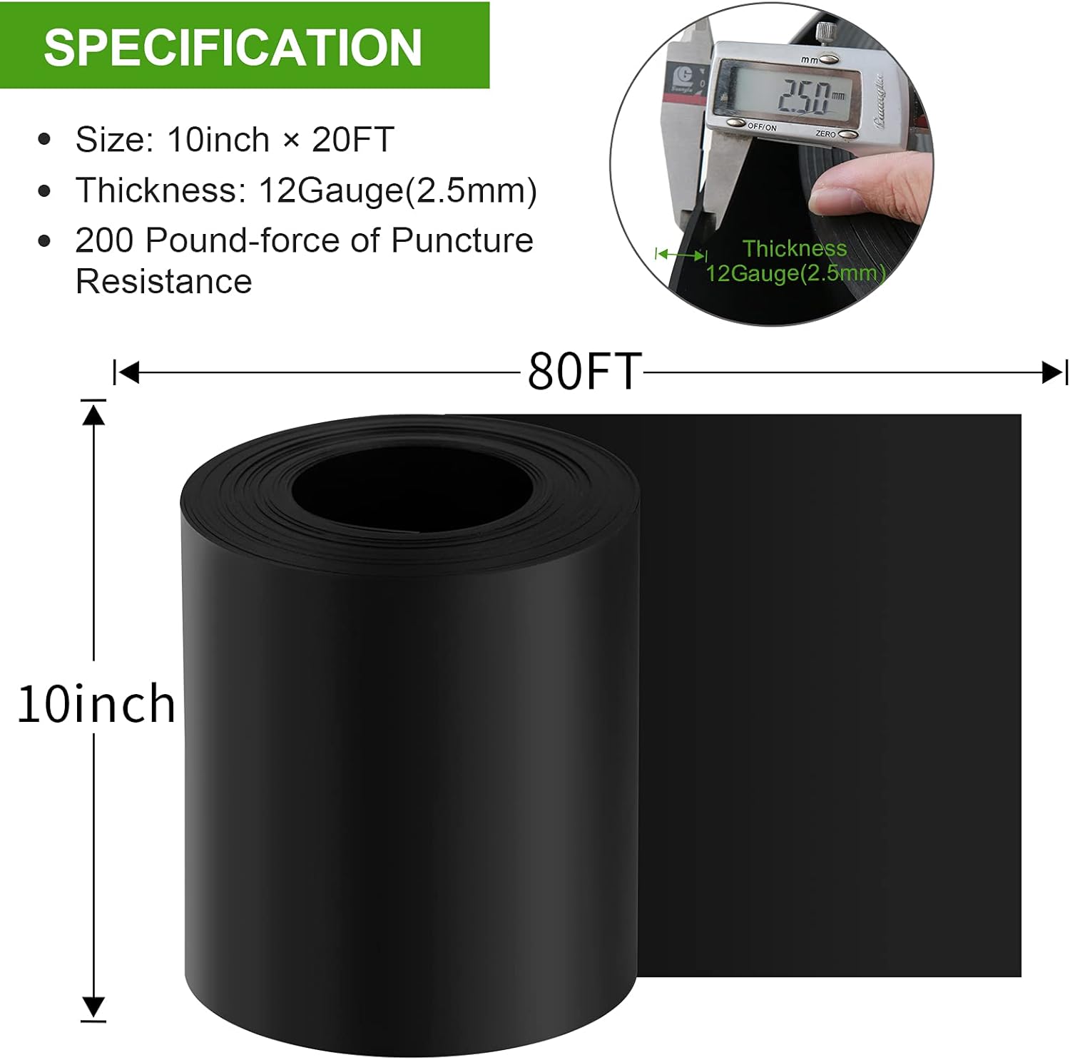 12 Gauge 80 Feet Weed Barrier Landscape Edging 10 inch Depth Flexible Border Roll Lawn Landscape Garden Edging for Backyard Driveway Path Sidewalk