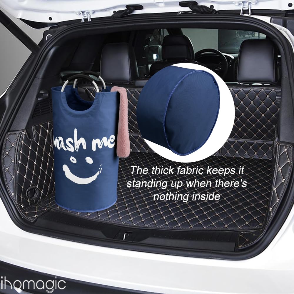 Set de 2 Independiente Cesto Ropa Sucia con 2 Asas 95L, Grande Cestos para la Colada de Tela Oxford 600D, Cesto de Almacenamiento de Ropa Plegable para Juguetes, Toallas (Azul/Azul Oscuro)