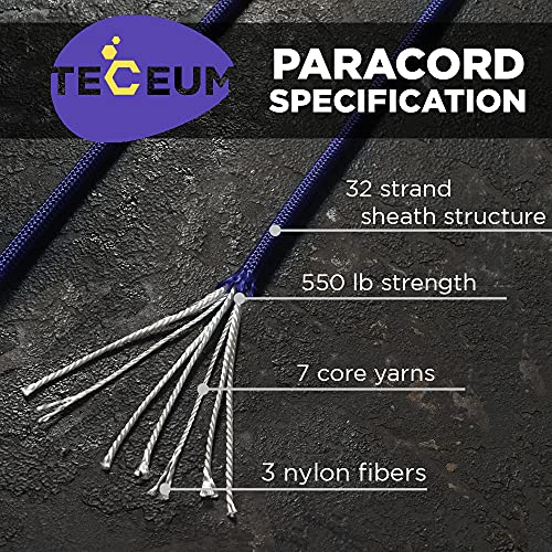 Image of TECEUM Paracord Type III 550 Royal Blue - 100 ft - 4mm - Tactical Rope MIL-SPEC - Outdoor para Cord -Camping Hiking Fishing Gear and Equipment - EDC Parachute Cord - Strong Survival Rope 376