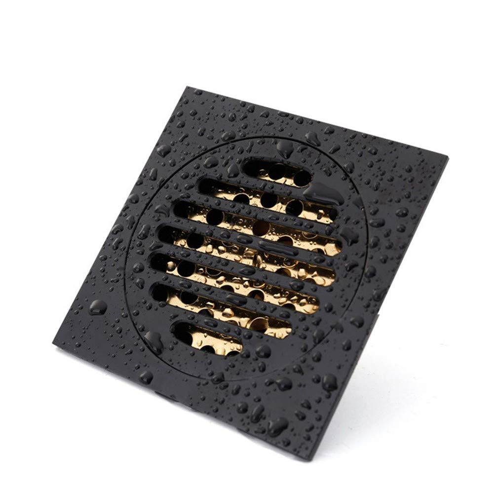 Siphon de Sol de Douche carré en Laiton de 10 cm, Couvercle Amovible, égouttoir de Salle de Bain avec Filtre à Cheveux pour Cuisine, Salle de Bain, Garage, sous-Sol, Noir (Noir A)