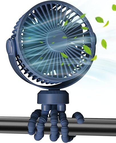 Ventilador de cochecito, ventilador portátil con clip, ventilador portátil con rotación de 360 USB recargable con 3 velocidades de viento