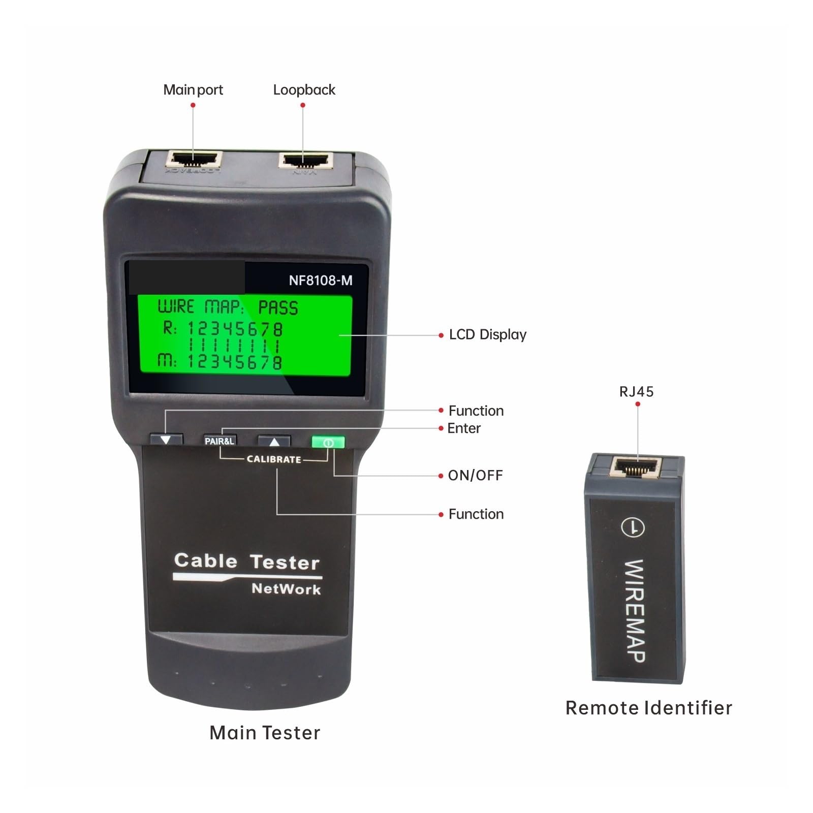 Analizator sieci Tester kabli sieciowych NF-8108M z wyświetlaczem LCD Pomiar długości Narzędzie do śledzenia Wielofunkcyjny tester do diagnostyki kabli sieciowych