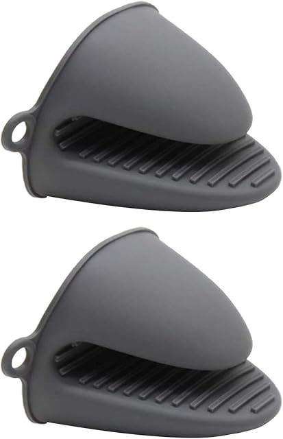 2 Pack Silicone Hot Handle HolderHeat-Resistence Gloves Pot Holder GripUse for Kitchen,Cooking,Baking,Gray