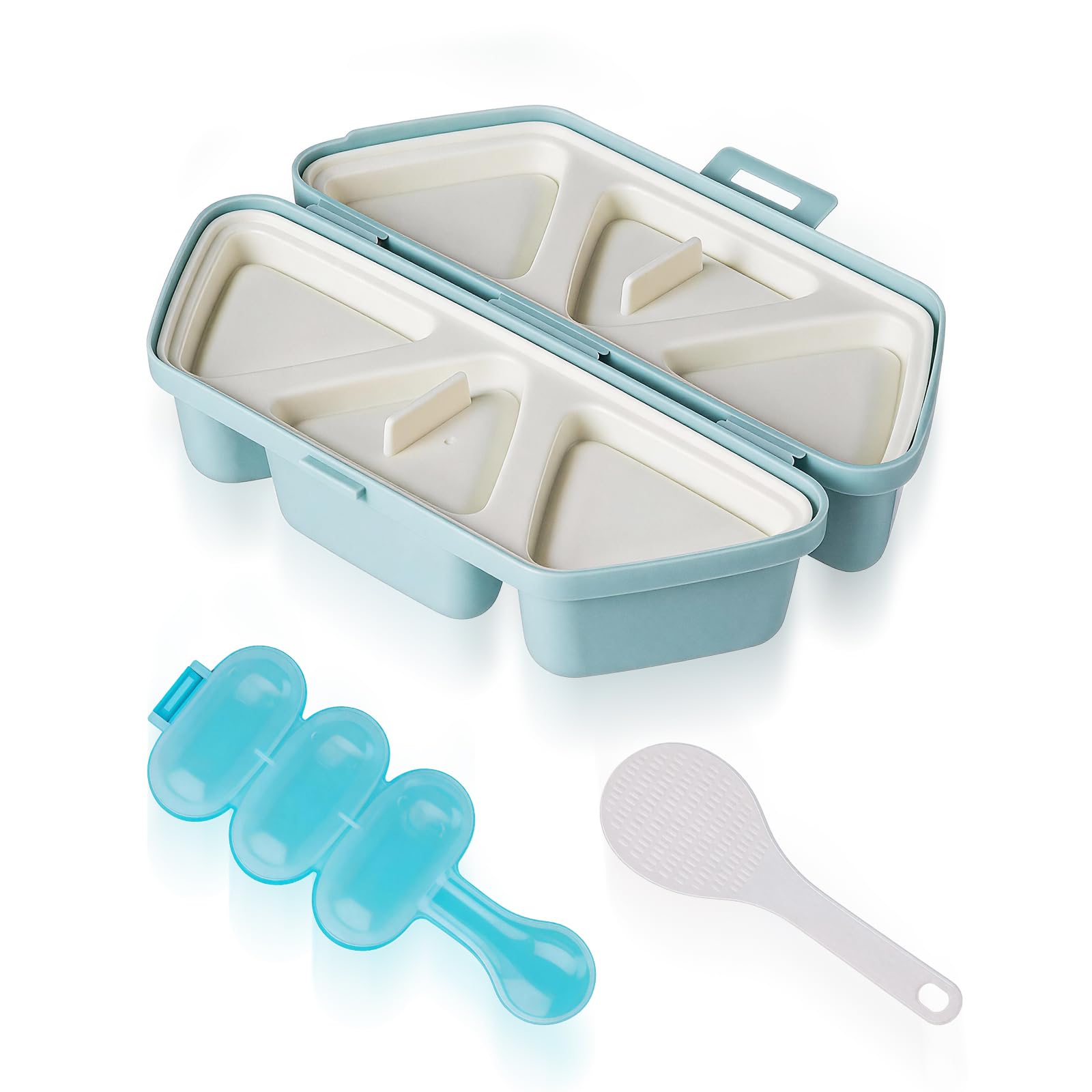 6 in 1 Dreieckige Onigiri Formen, Onigiri Mould mit Ein Reislöffel und 1 Reisbällchen Shaker DIY Reiskugel Form für Algenflocken Ausflüge Frisches Gemüse (3 Stück)