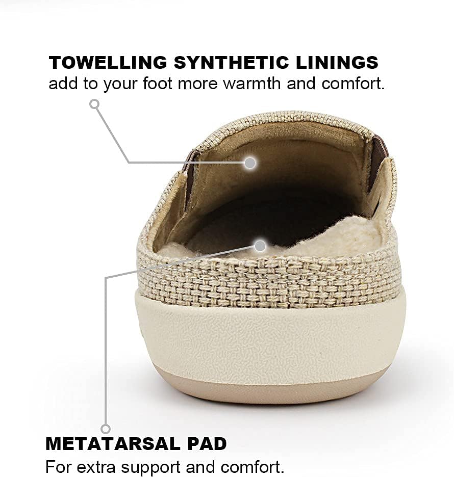 Mens Slippers with Arch Support, Canvas House Slipper for Men with Velvet Lining, Slip On Clog, Indoor Outdoor House Shoes with Anti-Skid Rubber Sole - Image 3