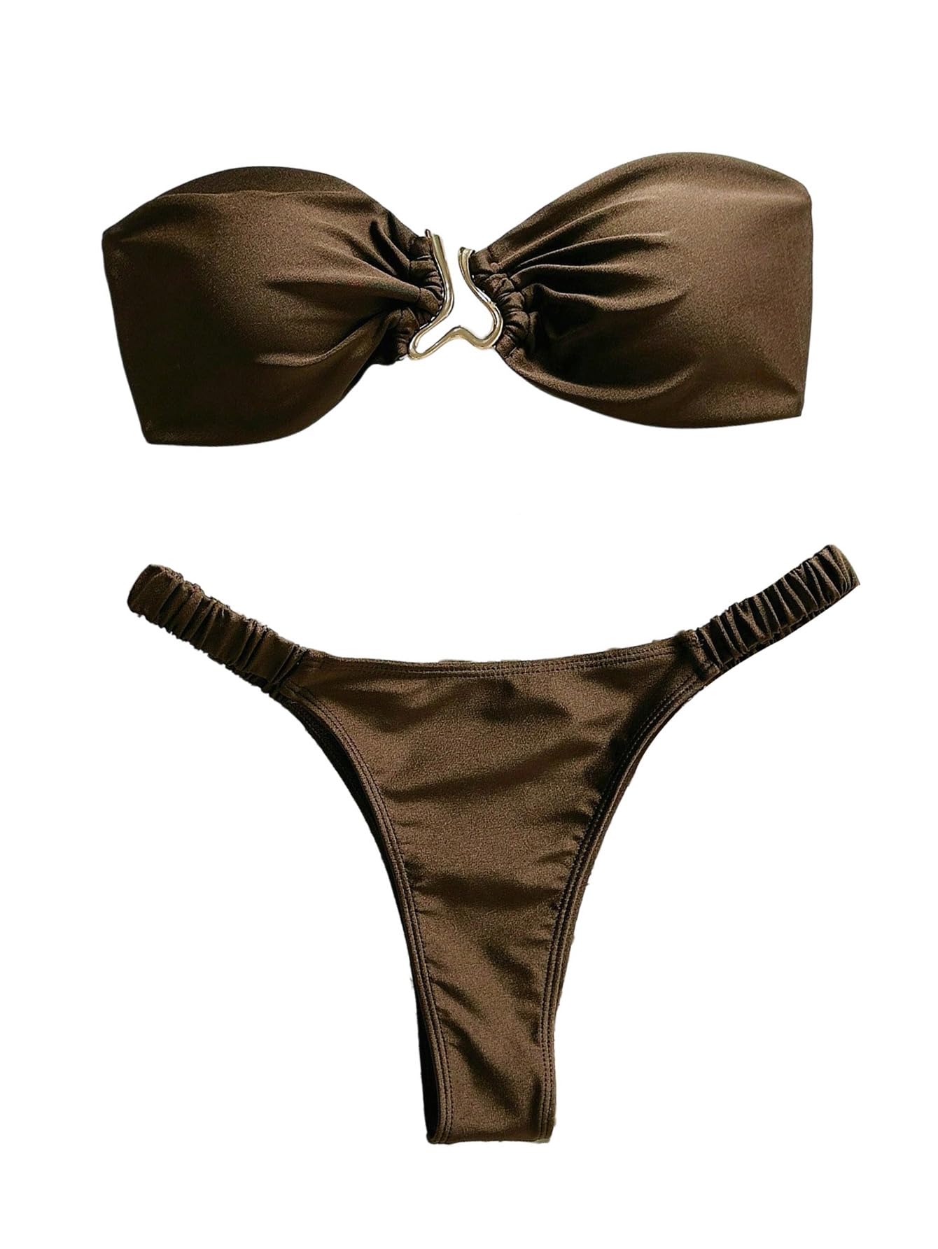 OYOANGLE Womens Strapless Bikini Set Ring Linked Two Piece Swimsuits High Cut Bathing Suits