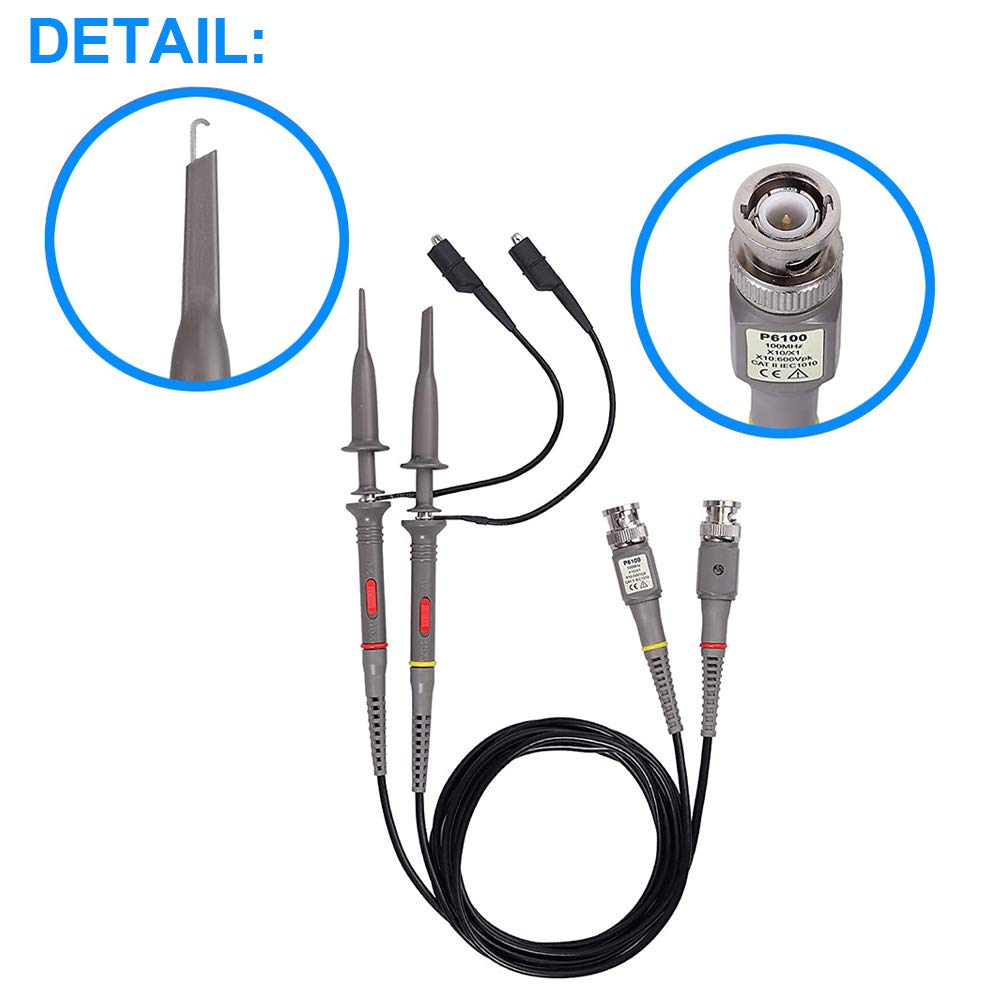 2PCS P6100 Oszilloskop Sondenkit 100MHz Scope Clip Testsonde für Oszilloskop mit BNC zu Mini Hakenleitungen, BNC Stecker zu BNC Stecker Kabel