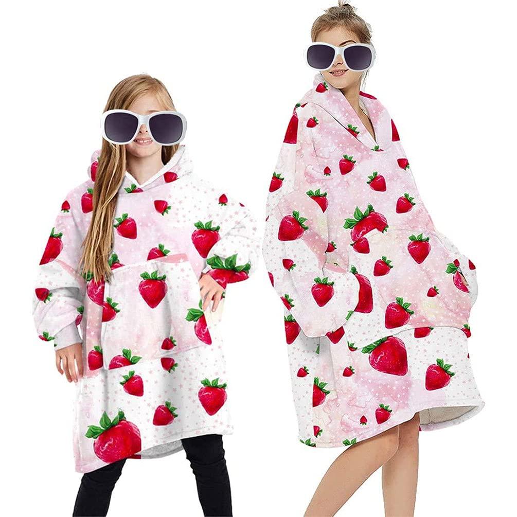 Youlike Women's Strawberry Oversized Blanket Hoodie For Girls - Sherpa Fluffy Fleece Wearable Hooded With Big Pocket(Strawberry)