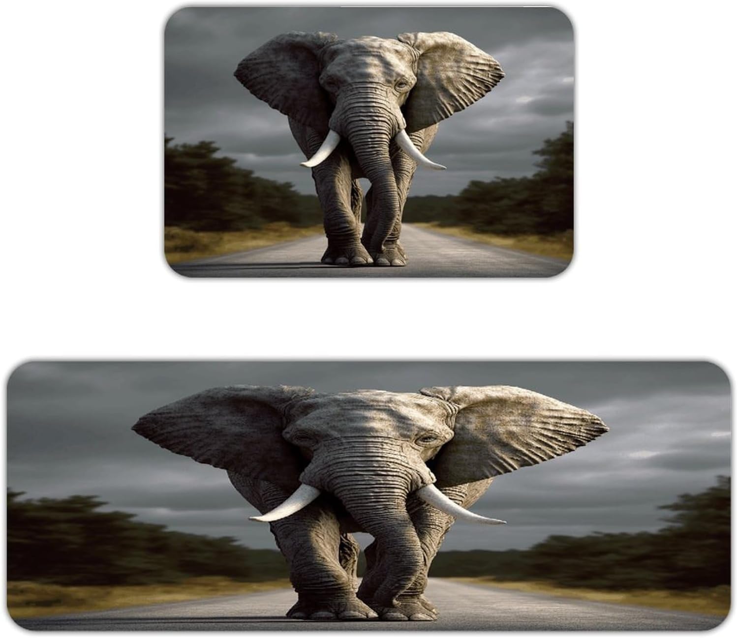 Elephant Kitchen Mat Kitchen Rug Set | Kitchen Rugs Flannel Velvety Washable breathable Water Absorbent Soft ，kitchen utensils for Kitchen, Floor,Laundry