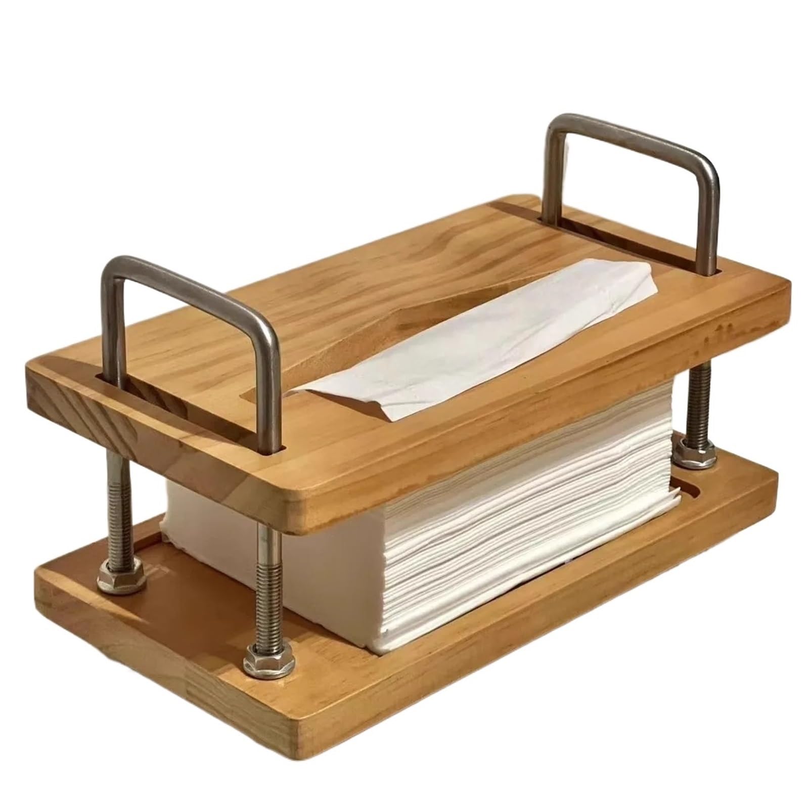 Servilletero Madera Caja de pañuelos madera maciza, soporte for papel cocina, almacenamiento bombeo, servilleta, tipo suspensión café(Square buckle brown)