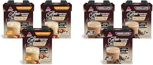 Atkins Café Caramel Iced Coffee Protein Shake & Mocha Latte - Batido de proteína de café helado, 0.55 onzas de proteína, bajo glucémico, 0.18 onzas