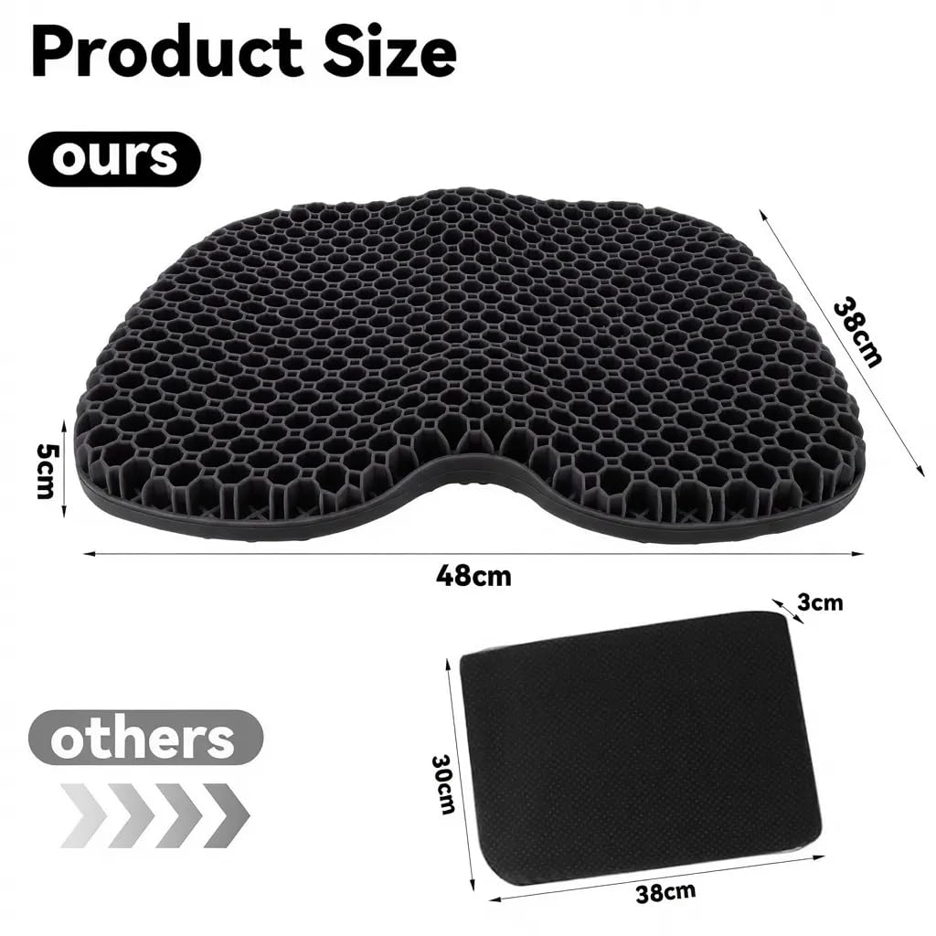 Cuscino ortopedico extra grande, 48 x 38 x 5 cm, struttura a nido d'ape per un forte sostegno, comfort, ideale come cuscino per auto, sedia da ufficio e cuscino per sedia a rotelle (nero)