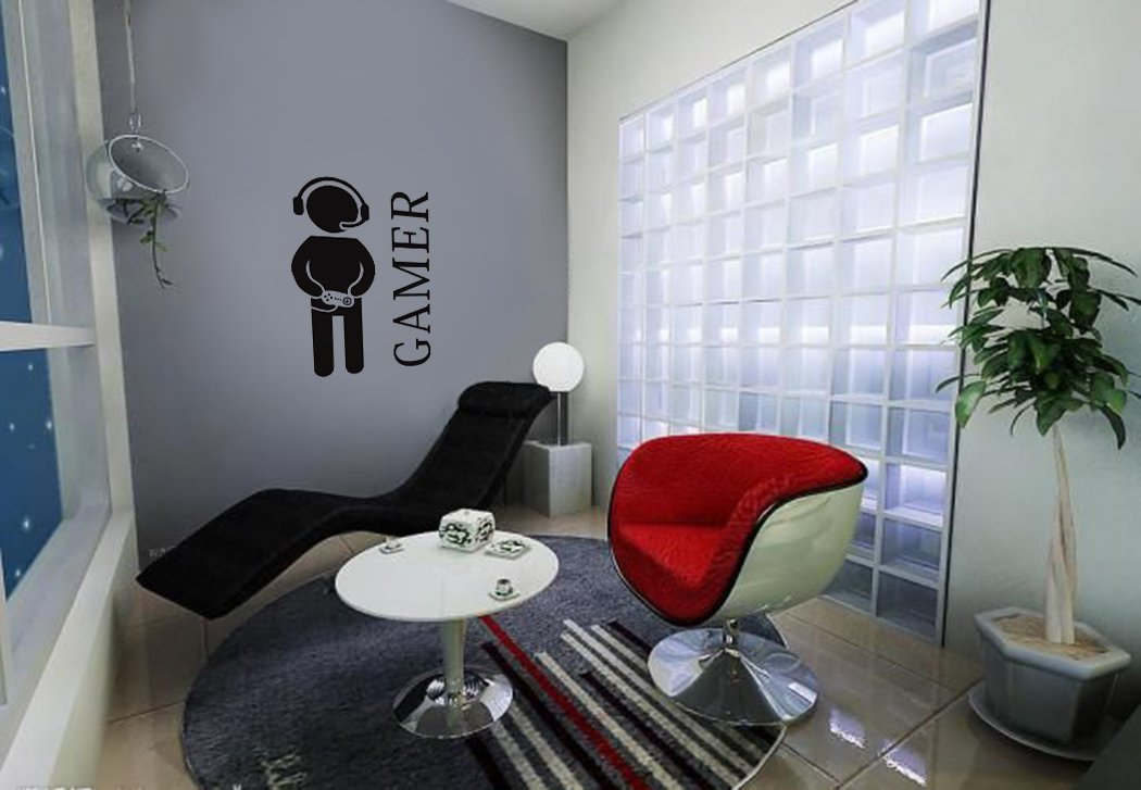 Gamer with Controller Wall Decal, Game Boy Decal Wall Sticker, Vinyl Art Design Sticker Wall for Home, Playroom Bedroom Decoration Wallpaper (23.6" x 15.8")