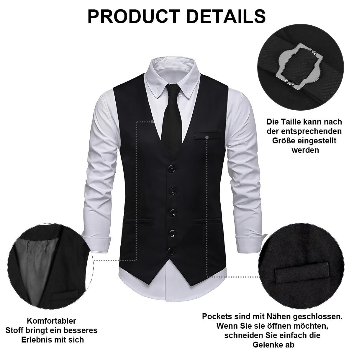 WILDPARTY Disfraz de los años 20 para hombre, chaleco con accesorios, muleta plegable, reloj de bolsillo, gafas de barba, corbata, pajarita, para disfraz de mafia de los años 20, gángster, Peaky