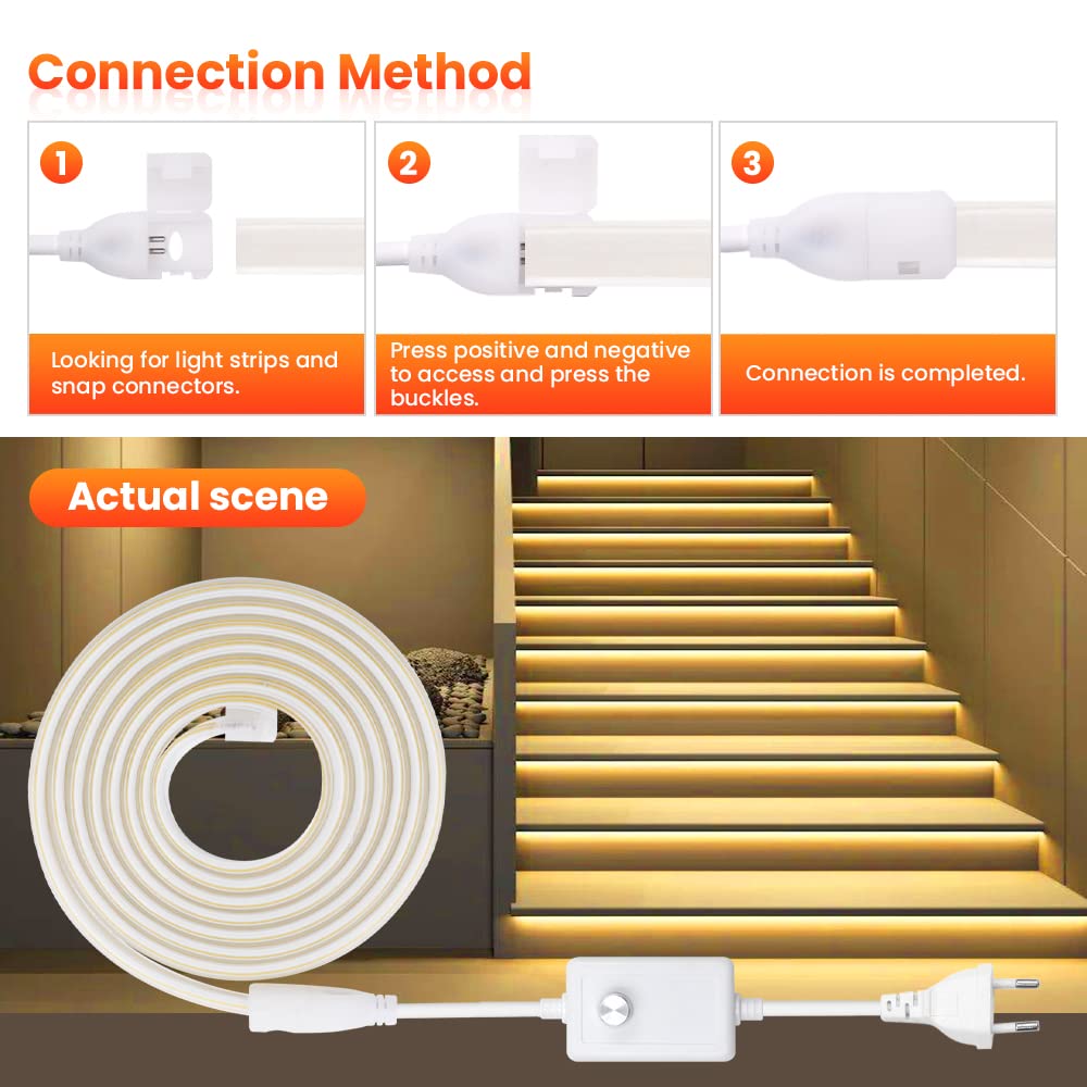 288 LED/m tira de neón LED COB regulable CRI85+,IP67 resistente al agua,flexible,AC220-240V,recortable,diseño DIY,iluminación decorativa para el hogar y tiendas [10m, blanco cálido 3000K]