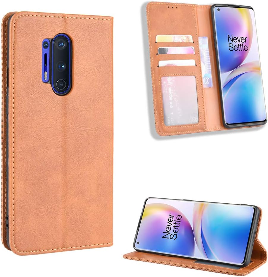 Cover Compatible with OnePlus 8 Pro Case PU Leather Flip Kickstand Wallet Card Slot Magnetic Closure Brown