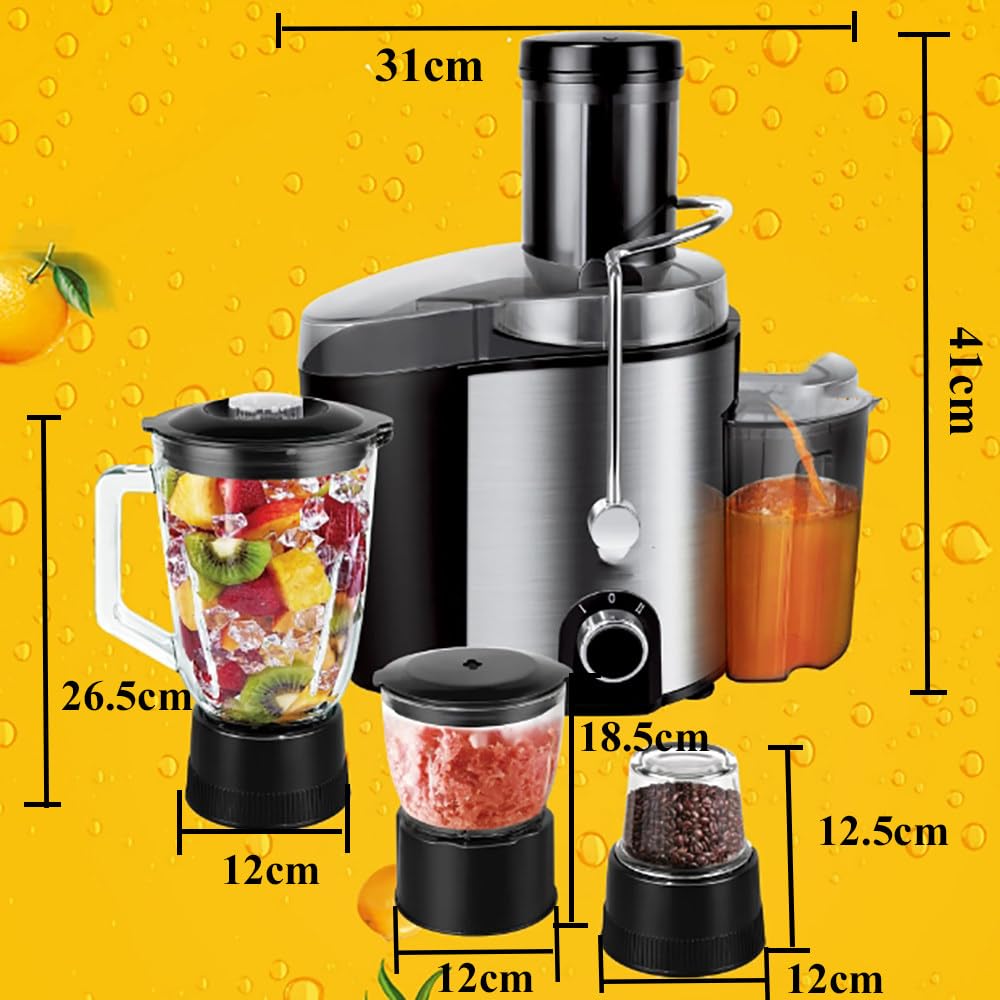 Estrattore Di Succo Centrifugo Domestico,Estrattore Di Succo Di Frutta E Verdura 4 In 1,Condotto Di Alimentazione Da 3,1",Separazione Del Succo,Acciaio Inossidabile,Tasso Di Succo Del 97%