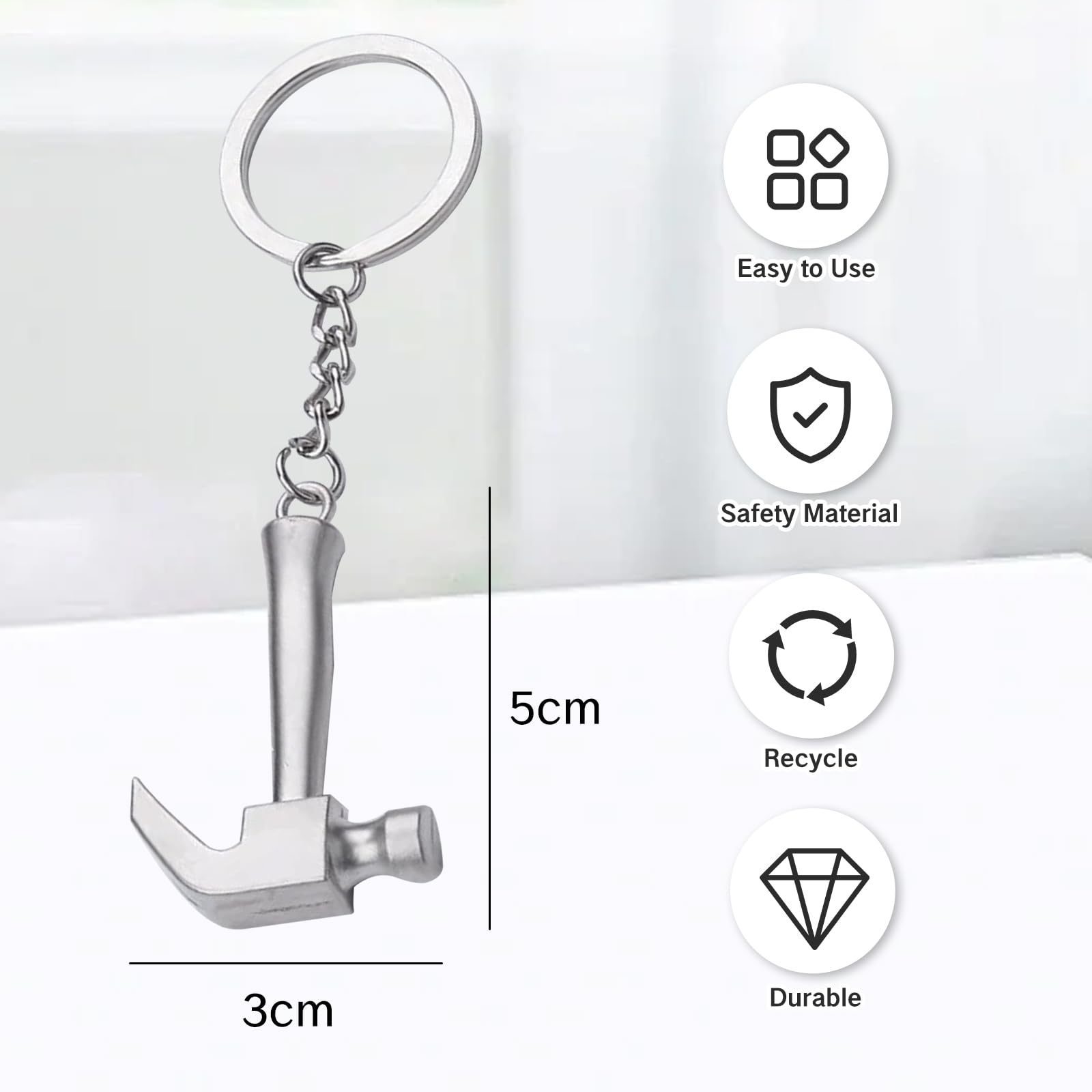 Hammer Keychain Tiny Construction Ornament for Engineers Car Key Stick Figure Tool Creative Metal Chain Pendant Unique Present for Men