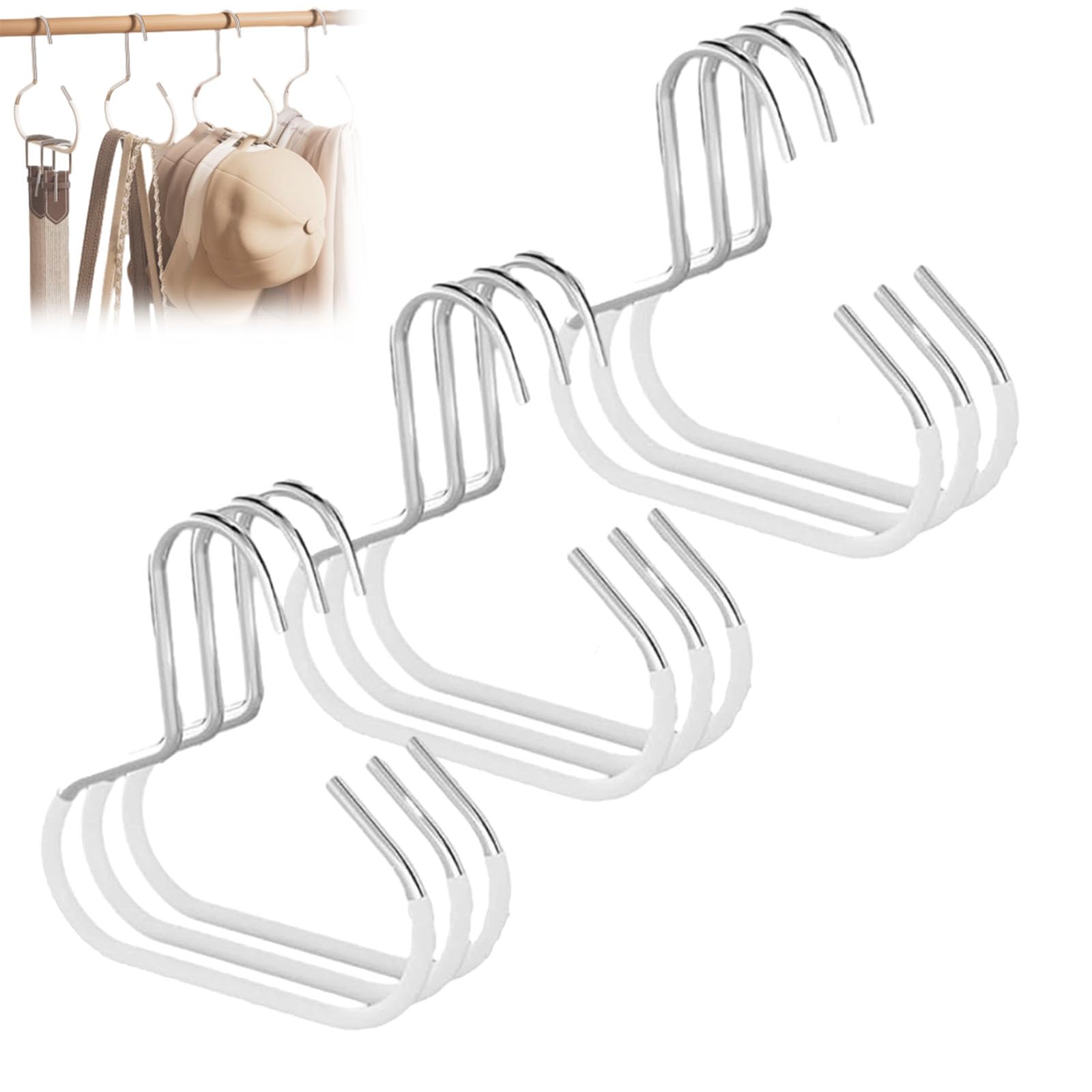 Durable Steel Hangers: Maximize Closet Space with Versatile Storage, Hat Organizer for Closet, Stainless Steel Hat Hangers, Space-Saving Hat Rack for Shawl, Scarf and Accessory (White, 9pcs)