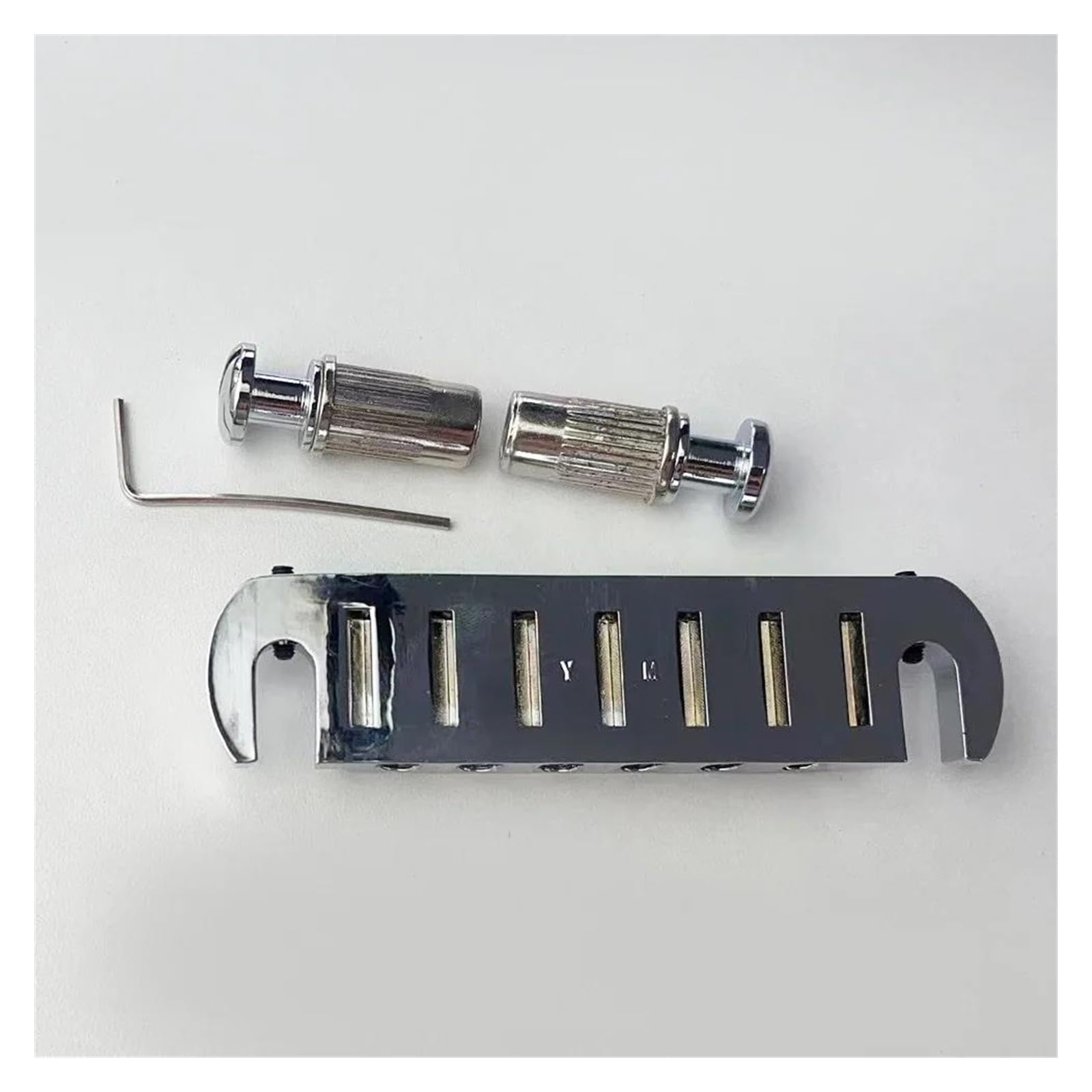 Gitarrenbrücken-Bausatz Steg-Saitenhalter Für E-Gitarre, Verchromt, Silberfarben, Verstellbar, Umlaufend