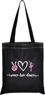 JXGZSO Ballet Dance Makeup Bag Peace Love Dance Cosmetic Bag Organizer Ballet Gift For Dancer Ballet Coach, Peace Love Dance Shopping Bag black