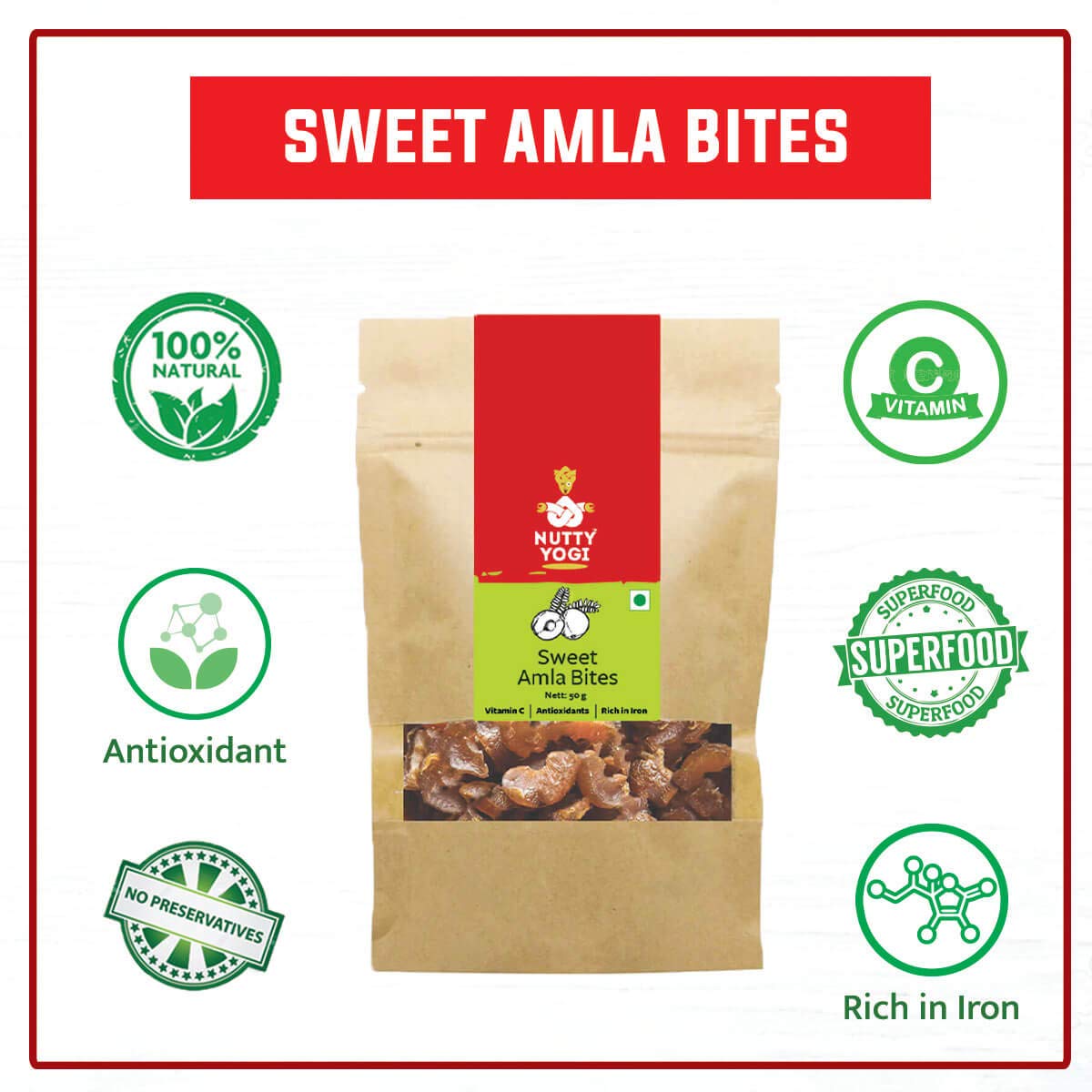 Nutty Yogi Sweet Amla Bites | Rich in Vitamin C | Healthy & Natural | 90gm (Pack of 1) 1