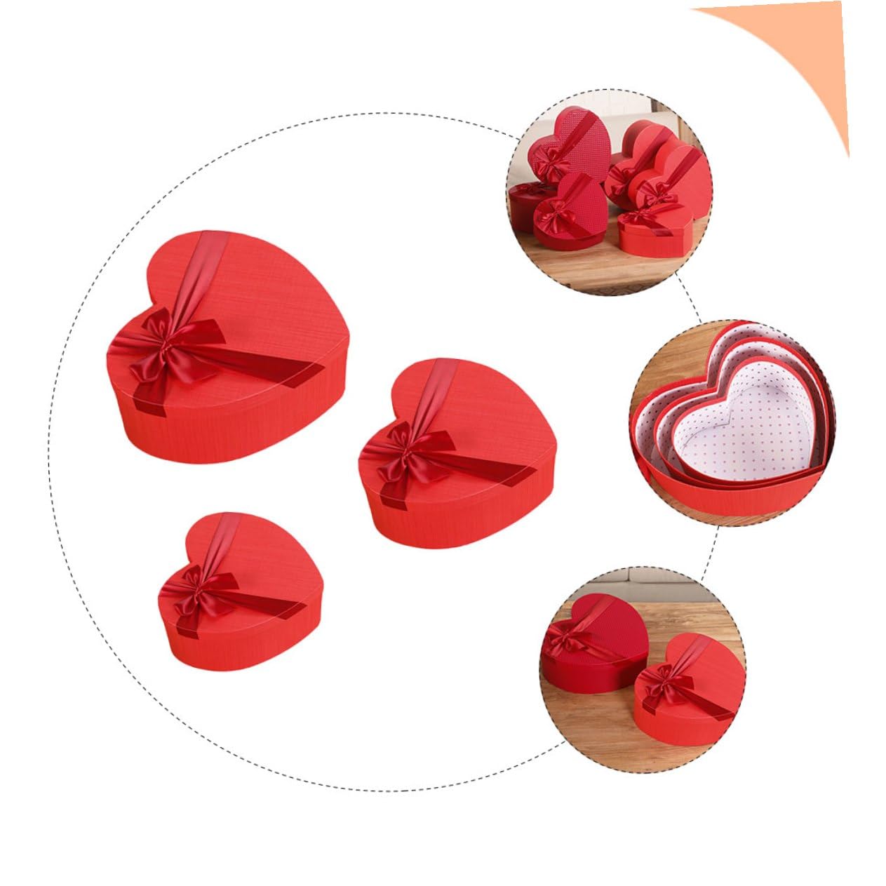 SEWOART Herzförmige Geschenkbox 3 Stück Kosmetikbox Aufbewahrungsbox Valentinstag Verpackung mit Schleife Kompakt Langlebig für Schmuck Lippenstift Dekoration