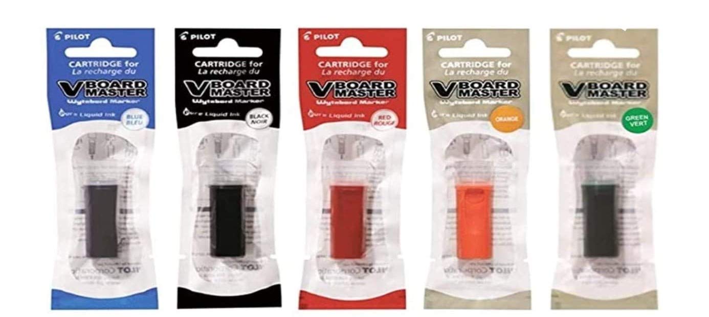 Pilot V Board Master Set mit 5 bunten Whiteboard-Markern + Nachfüllungen für Whiteboard, 12 Stück (3 blau, 3 schwarz, 3 rot, 2 orange und 1 grün) + Molin Radierer