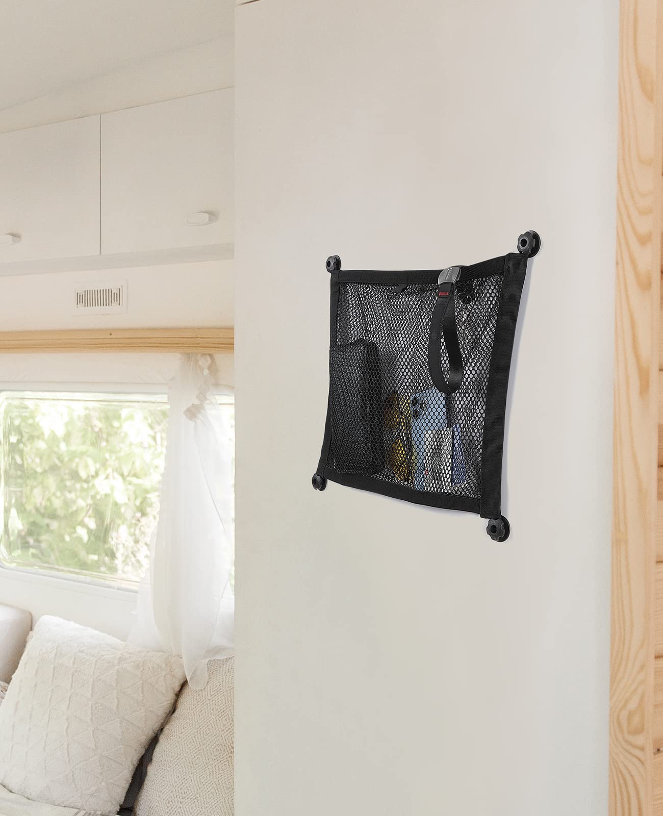 JOYTUTUS Auto Aufbewahrungsnetz, Kompaktes Ablagenetz Design mit 4 Klebepads, 4 Schrauben, Robuster Gepäcknetz für Kleinigkeiten, Praktische Netztasche für Autos, Wohnmobil, Camper,Van,Boote & Zuhause