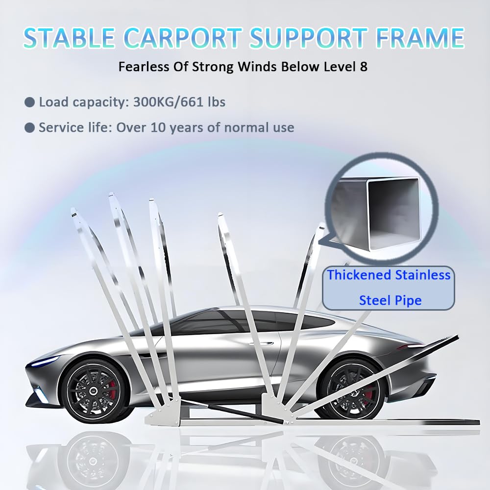 Abri De Voiture En Acier Inoxydable, Garage Semi - Automatique, Carport Pliant, Auvent D'auto , Tente De Garage Lourde, Verrouillable, Auvents pour voitures (Gris 5,9*2,7*2,45 M) (5.9 x 2.7 x 2.45 m)