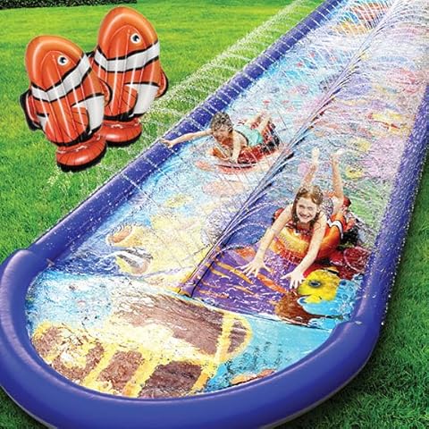 Undersea Water Dual Slip and Slide - 18 Feet X 5 Feet Slip and Slide with Splash Pad and Sprinkler, Water Slide with Inflatable Body Boards - Kids Water Fun Cover