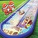 Produktbild stargo Unterwasser-Doppelrutsche - 5,5 m x 1,5 m Rutsche mit Spritzschutz und Sprinkler, Wasserrutsche mit aufblasbaren Bodyboards - Wasserspaß für Kinder