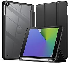JEDirect iPad mini 5/4 Case (7.9 inch, 2019/2015 Model) Pencil Retractable Transparent Back Cover Slim Stand Shock Absorption Tablet Cover with Auto Wake/Sleep (Black)